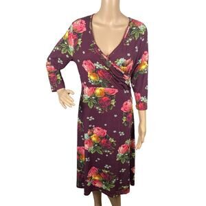 NWT LaLamour 90s Style Purple Floral Cottagecore Faux Wrap Dress SZ L